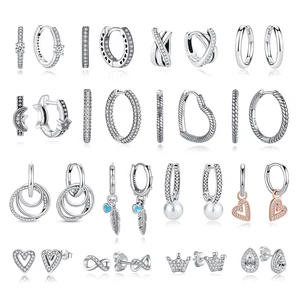 Pendientes de plata esterlina 925 originales 2025 PARES DE CRISIÓN DE CRISIÓN DE HOOPA DEL PARA MUJERES Corona Rose Corazón Infinito Bee Earing Jewelry 12 mejores ventas de oro Rose Rose - №2