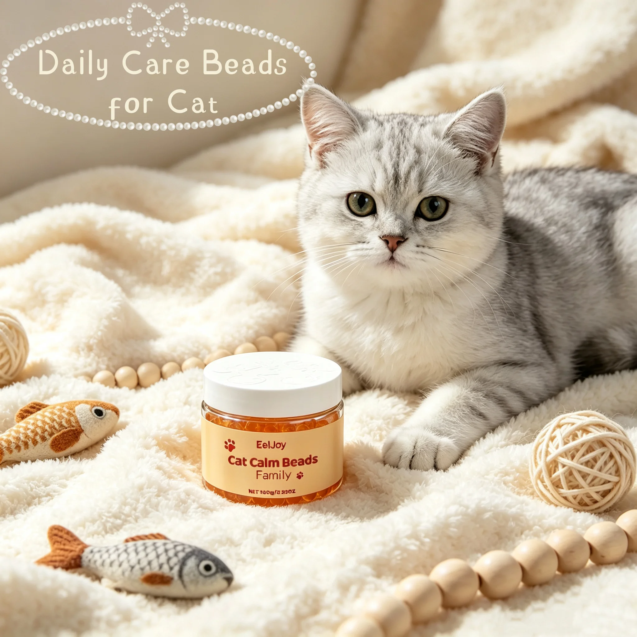 Perles apaisantes pour chats avec odeur rafraîchissante de catnip, pour une bonne humeur et un comportement émotionnel sain, faciles à utiliser, traitement sain pour animaux de compagnie, perles en gel 100g
