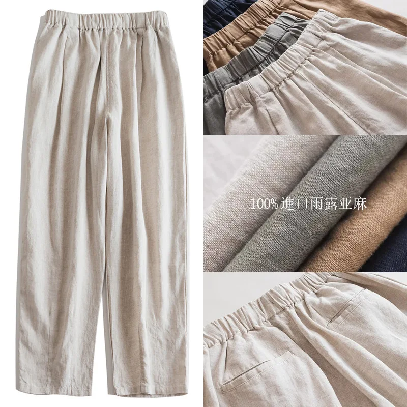 

Dave&di Pure Linen Women's Lantern Pants Loose Pants Artistic Elastic Waist Casual Harem Pants Clothes Women's Pants And Trouser