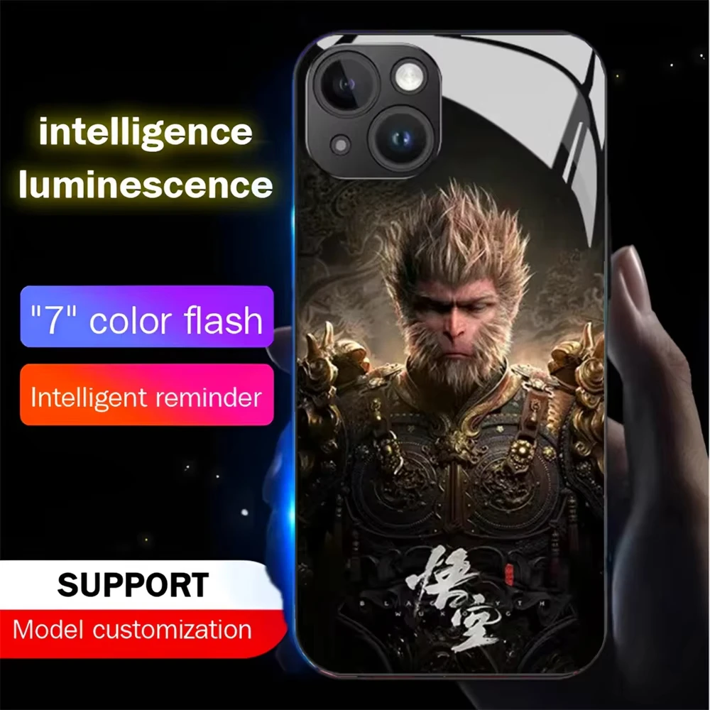 Black Myth WuKong Smart LED Light Glow Tempered Glass Phone Case For Samsung S24 S23 S22 S21 S20 FE Note 10 20 Plus Ultra A14