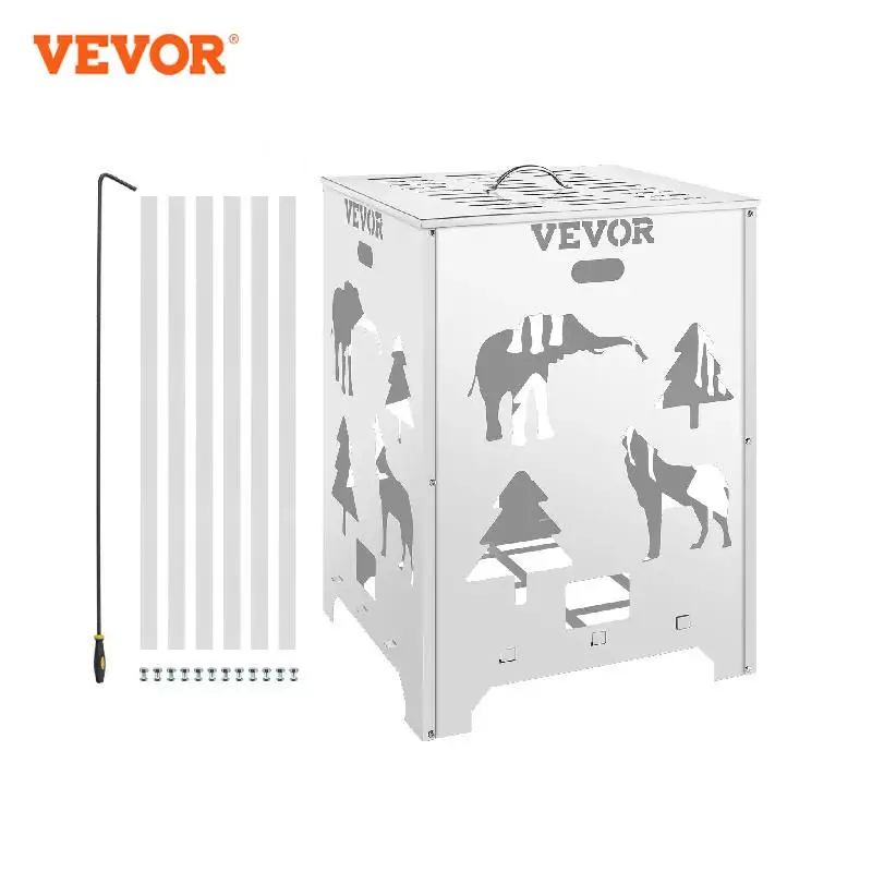 

VEVOR Burn Barrel 22x22x42.5/14x14x24/22x22x32/24x24x34 Inch Burn Cage Stainless Steel Cage with Lid and Handle for Outdoors