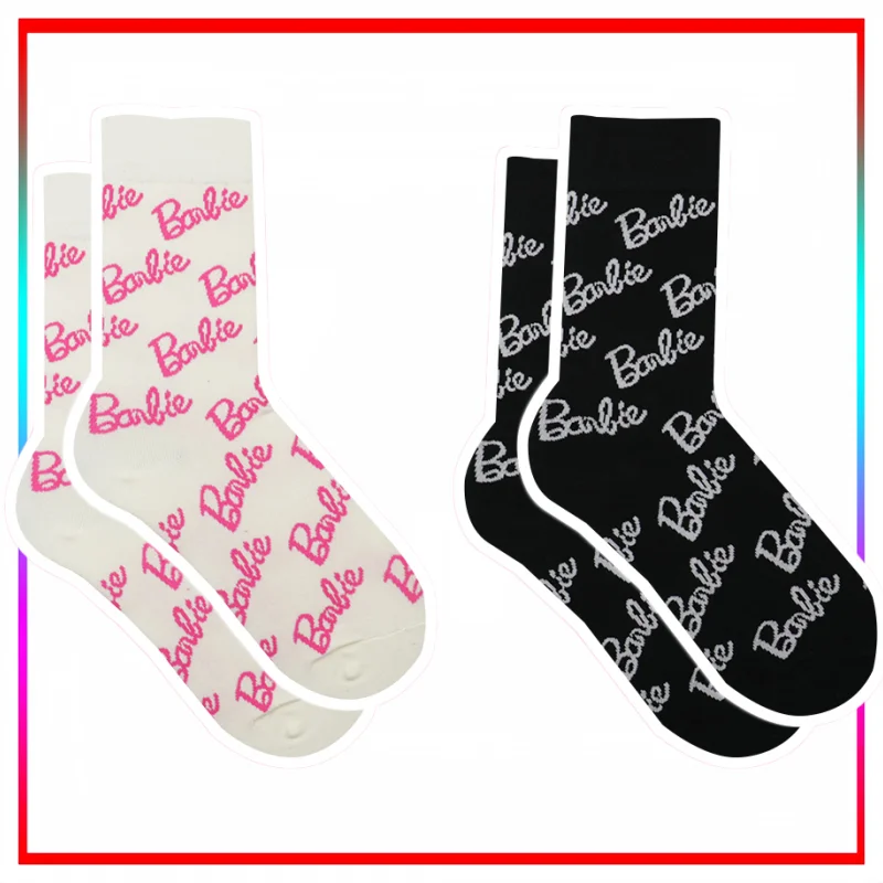 

Sweet Cool Pink Cotton Socks with Full Print Letters Mid-tube Socks Retro European and American Style Anti-slip Sweat-absorbing