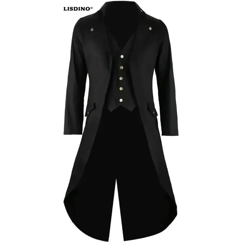 Schwarze Vintage-Frackjacke für Herren, ausgefallene coole Cosplay-Kostüm-Robe