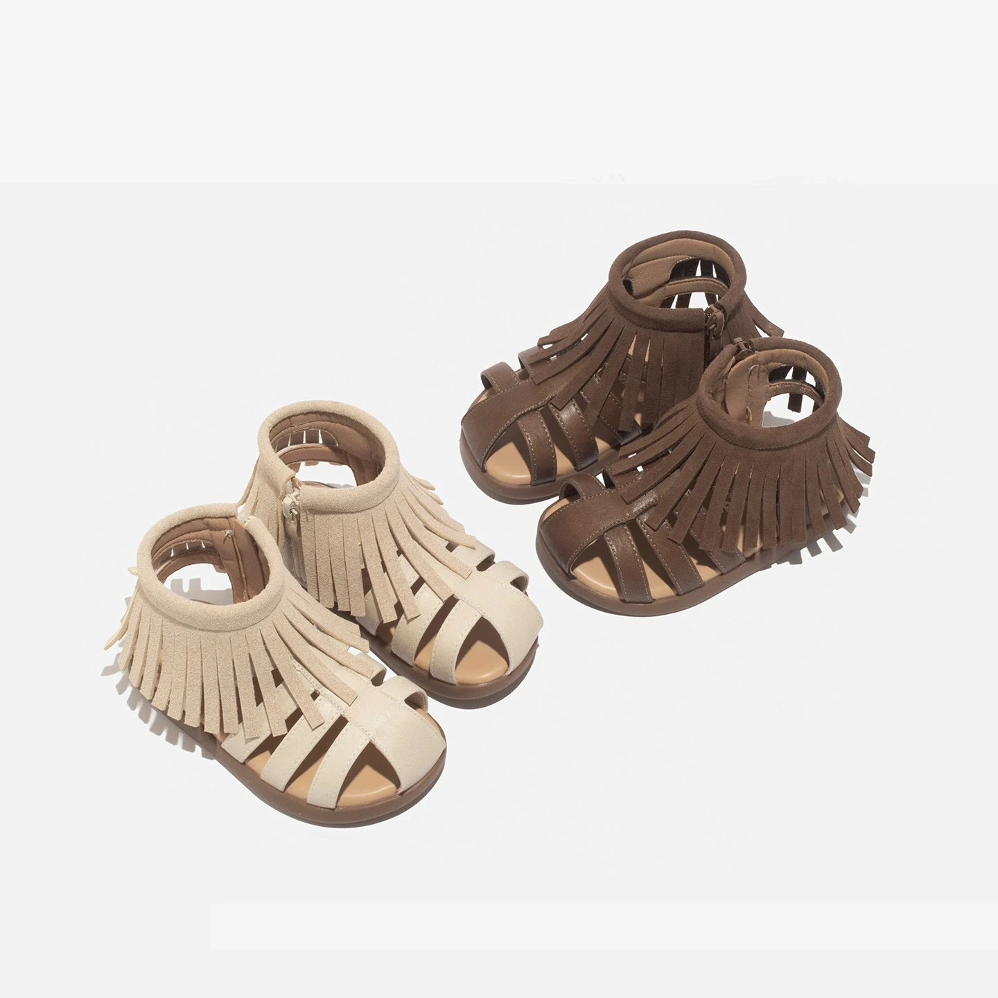 

New Summer Baby Girls Sandals Fashion Tassel Excellent Wrap-around Fit for Kids Microfiber Upper Infant Beach Shoes