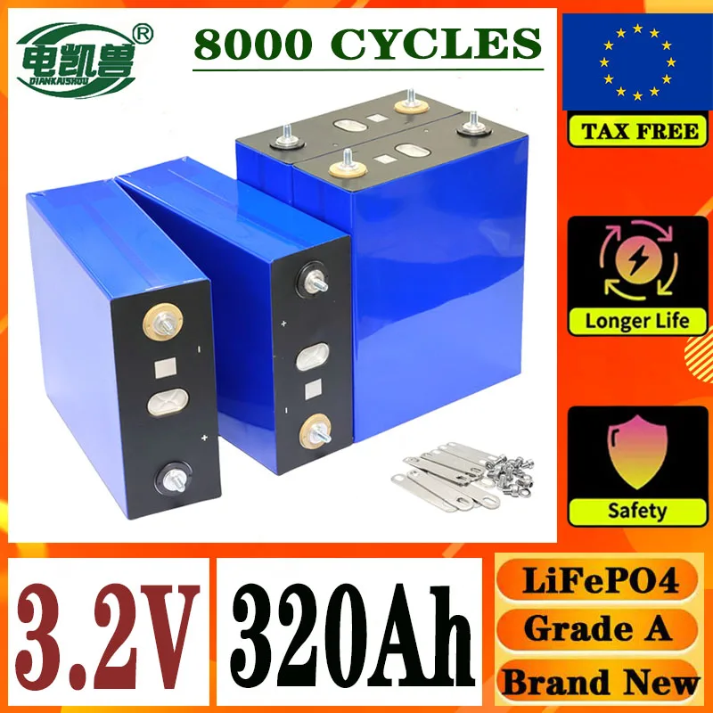 New A-Grade Stud 8000 cycle LiFePO4 3.2V rechargeable battery suitable for DIY 12V 24V 48V RV electric vehicle solar system