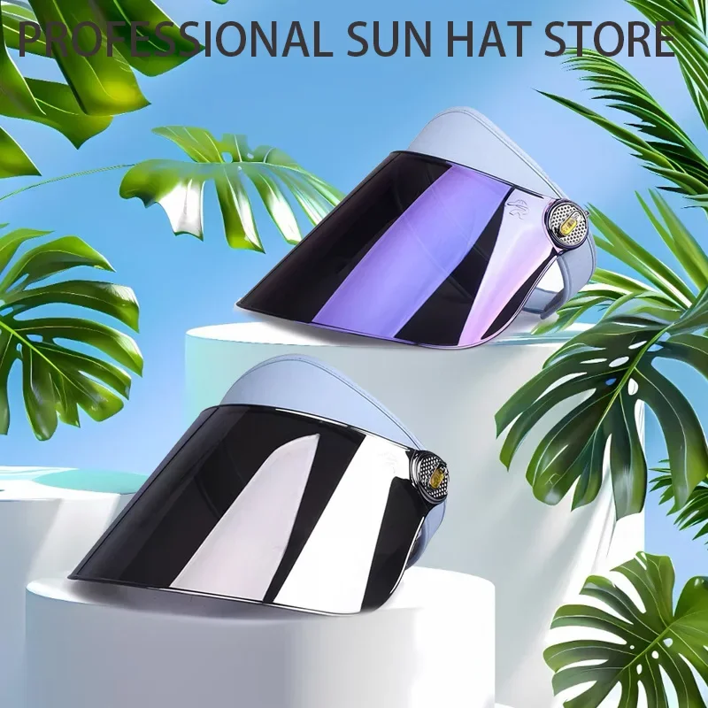 Blue Sun Hat Full Face Cover Wide Brim Mirror Visors Women Men for Leisure Vacation Travel UV Protect Adjust Golf Caps Empty Top