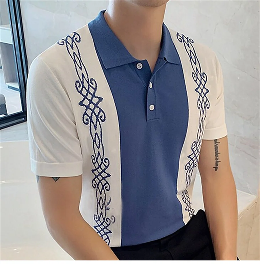 Luxury Men's Polo Shirt Summer Knitted Short Sleeve T- Shirt Men Business Lapel Tops Casual Streetwear Fashion Knitwear Clothing