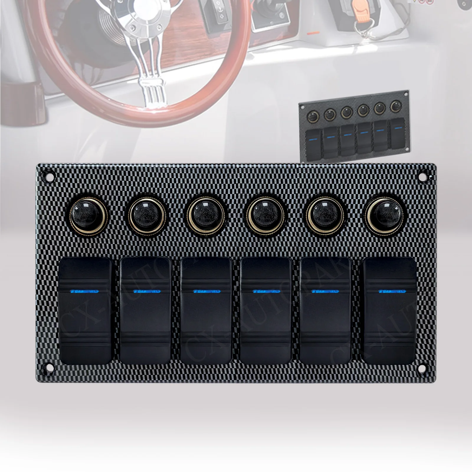 

12V 6 Gang ON-OFF Toggle Rocker Switch ABS Panel Mount 15A Circuit Breaker Overload Protection Button for Marine Boat RV Truck