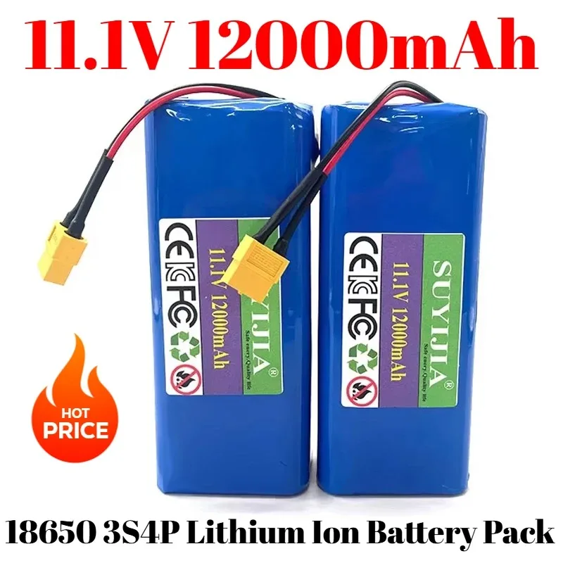 

18650 11.1V 12V 12000mAh 3S4P Lithium Ion 18650 Battery Pack with BMS for Bait Boat Backup Power Supply CCTV Camera Speaker