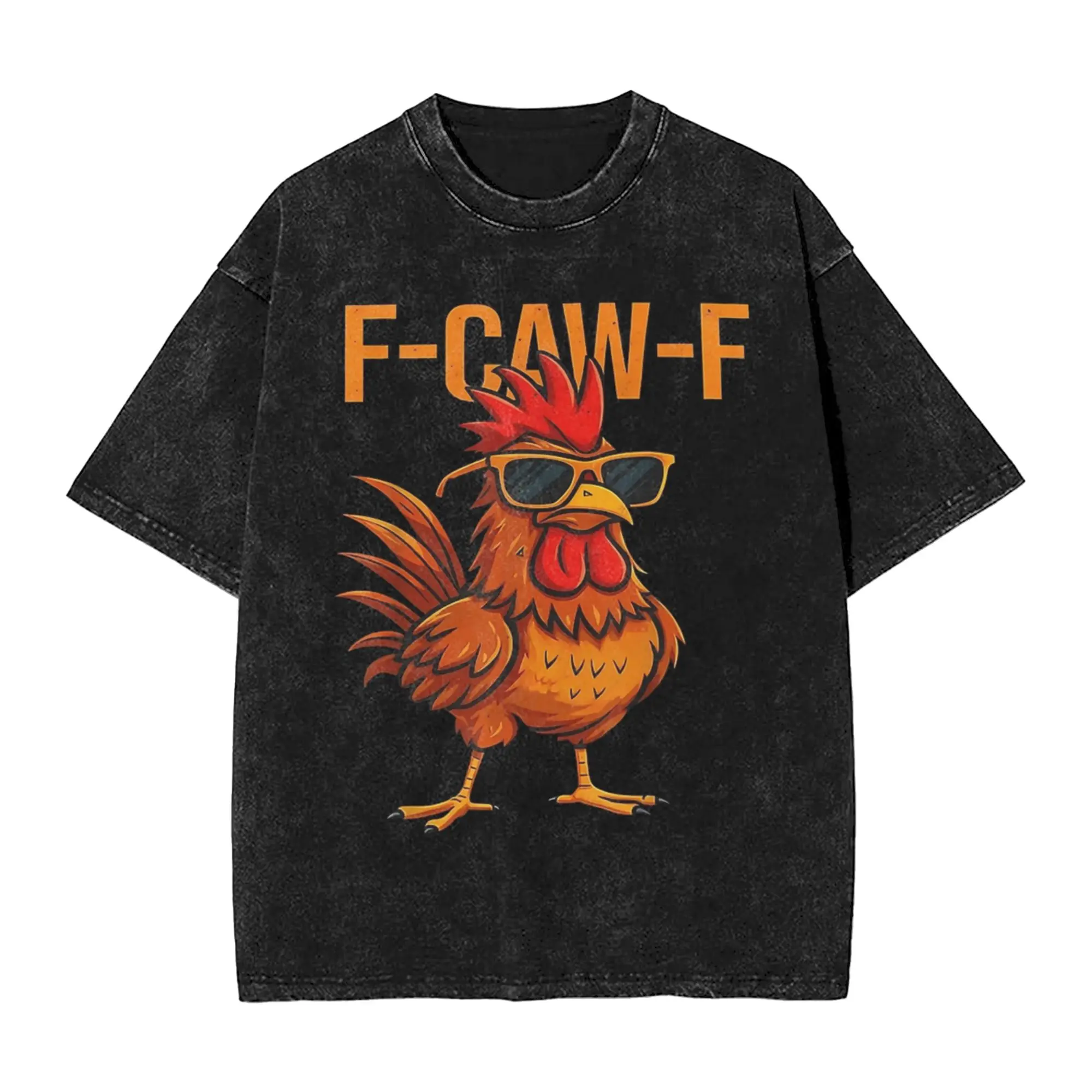 

Funny F-Caw-F Chicken Humor Quote Rooster Washed T-Shirt Male Streetwear Cotton T Shirts Summer Hip Hop Tees Oversized Clothes