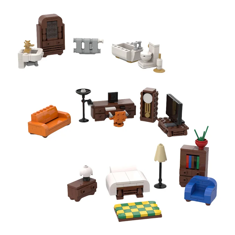 

MOC строительные блоки, игрушка, миниатюрная мебель для ванной комнаты, серия для спальни, модель, украшения, креативная сборка, набор игрушек, праздничный подарок, су