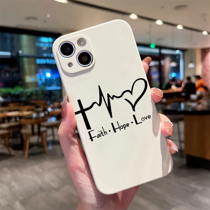 Christian Religious Faith Jesus Phone Case for iPhone 16 15 13 14 12 11 Pro Max Mini 7 8 Plus SE Soft White Silicon Cover Skin