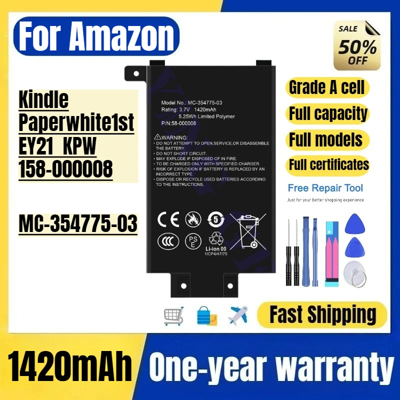 

MC-354775-03 Battery for Amazon Kindle Paperwhite1st EY21 KPW 158-000008 Mobile Phone Batteries Replacement Bateria Grade A Cel