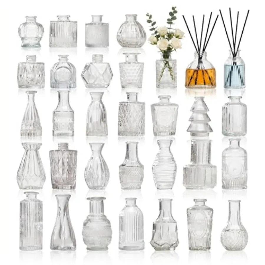 

Pcs Clear Glass Bud Vases in Bulk, Vintage Embossed Small Vases for Centerpieces, Mini Floral Vases for Wedding Decor, Baby Sho