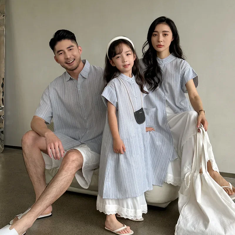 

Family Matching Couples Clothes Sister Brother Clothing Mother Daughter Long Blouse Dress Father Son Shirts Parent-child Outfits