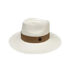 2024 new arrival Charles Panama straw fedora hat with beige grosgrain ribbon for women and men