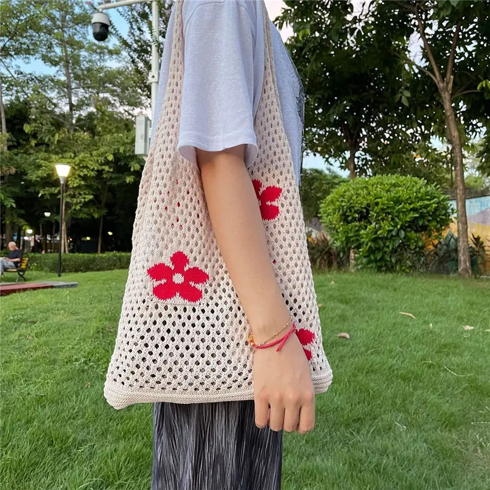 Women Hollow Woven Shoulder Bags Girls Crochet Hobo Bag Knitting Handbags Fashion Female Large Capacity Tote Bag Shopping Bag