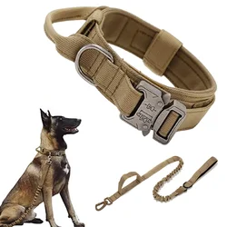 Military Tactical Dog Collar Leash Set Durable Pet Collar Retractable Leash Medium Large Dog German Shepherd Training Accessorie