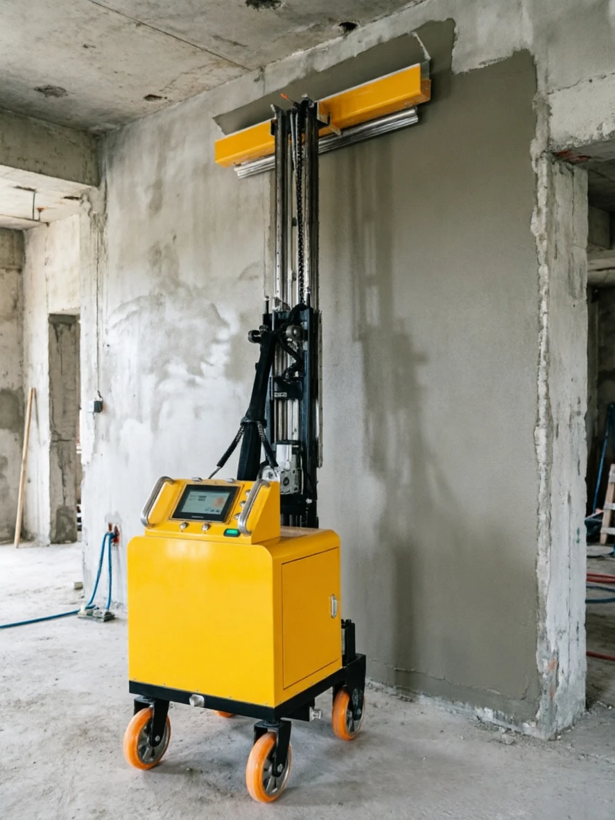 Fully Auto Wall Screeding Machine Vertical Self Lifting Frame Adjustable Plaster Thickness Villa Interior Lime Mortar Tool