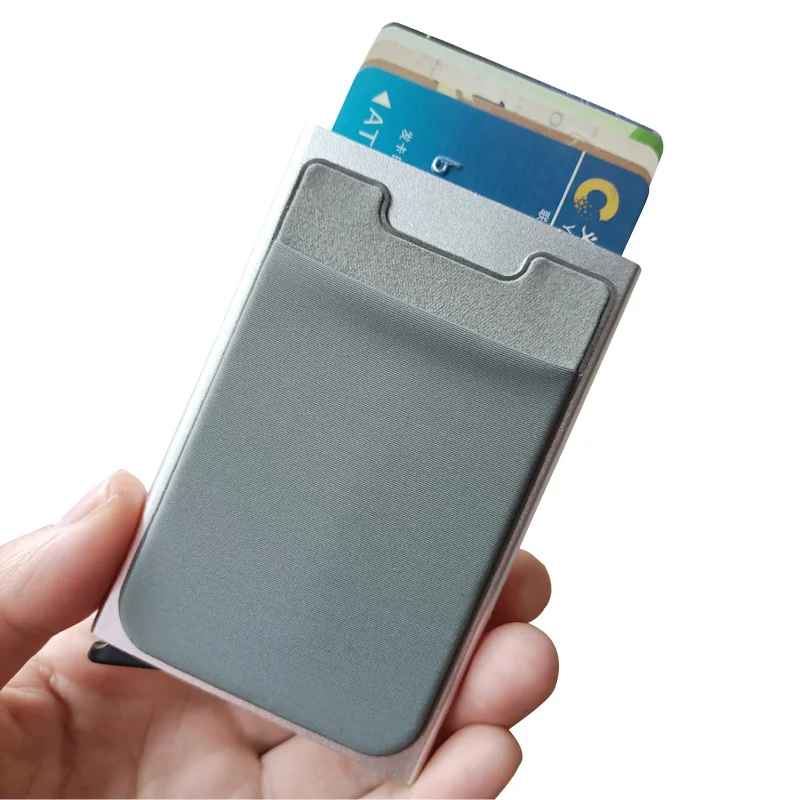 Aluminum Wallet With Elastic Lycra Back Pocket RFID Blocking Mini Metal Credit Card Holder Automatic Pop Up Card Case Coin Purse