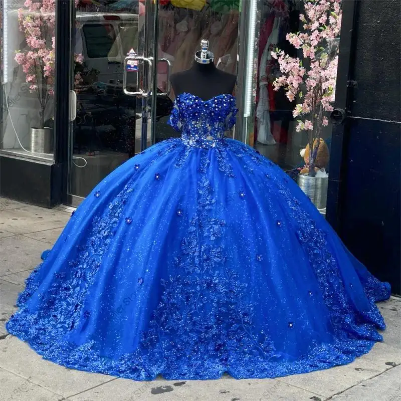 Mexican Royal Blue Quinceanera Dresses 2025 Beads Applique Crystal Ball Gown vestidos de 15 quinceañera Customized