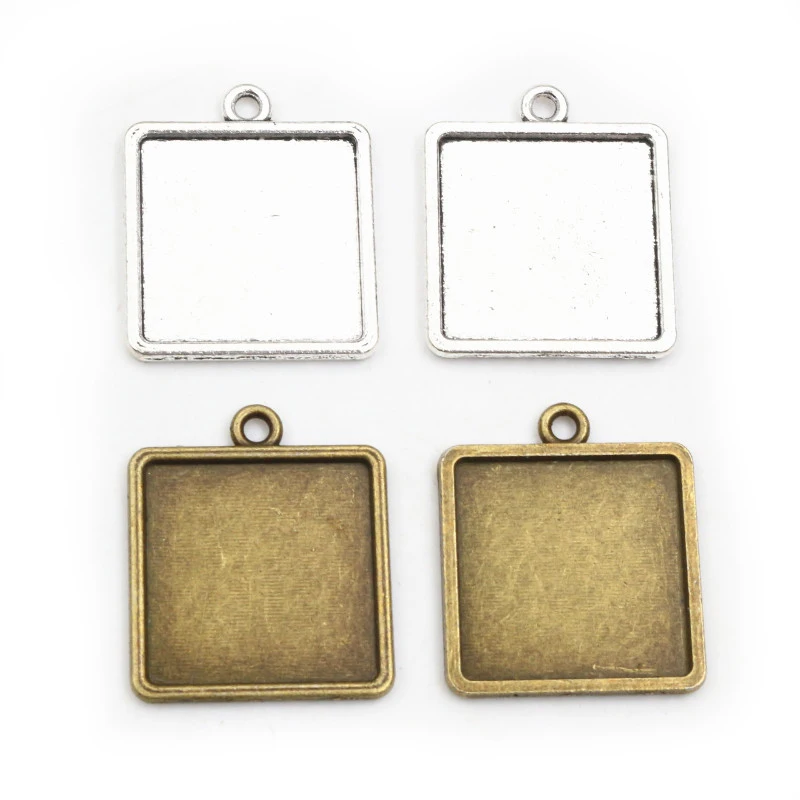 

10pcs/lot 20mm Inner Size Bronze Silver Plated Square Cabochon Base Setting Pendant,Fit 20mm Square Glass Cabochons