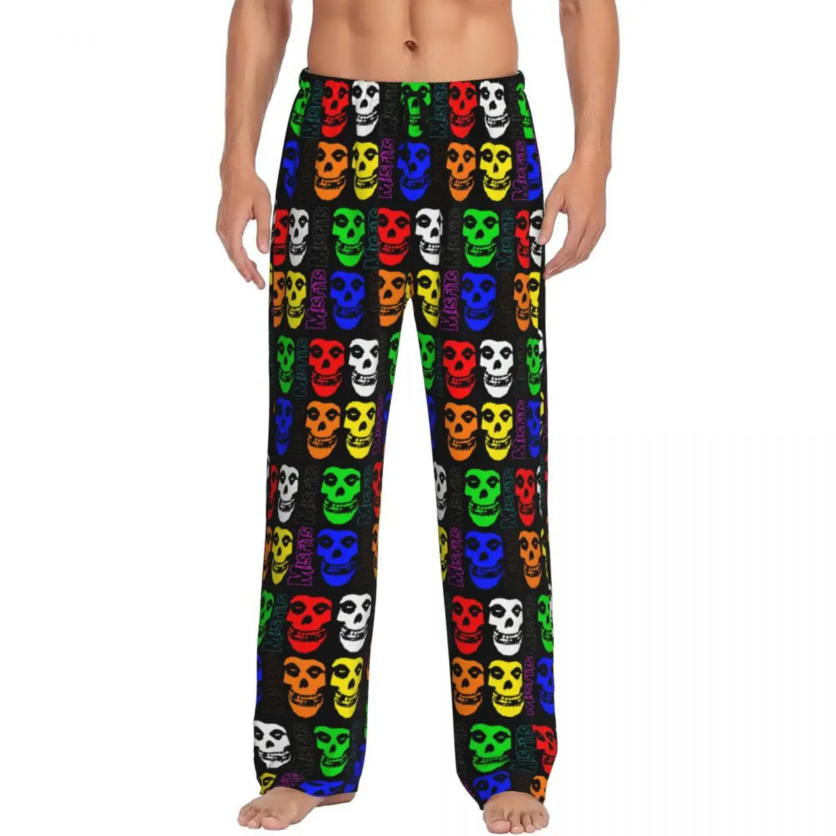 

Мужские пижамные брюки с черепами в стиле Heavy Metal Misfits, с эластичным поясом и карманами, для сна и отдыха