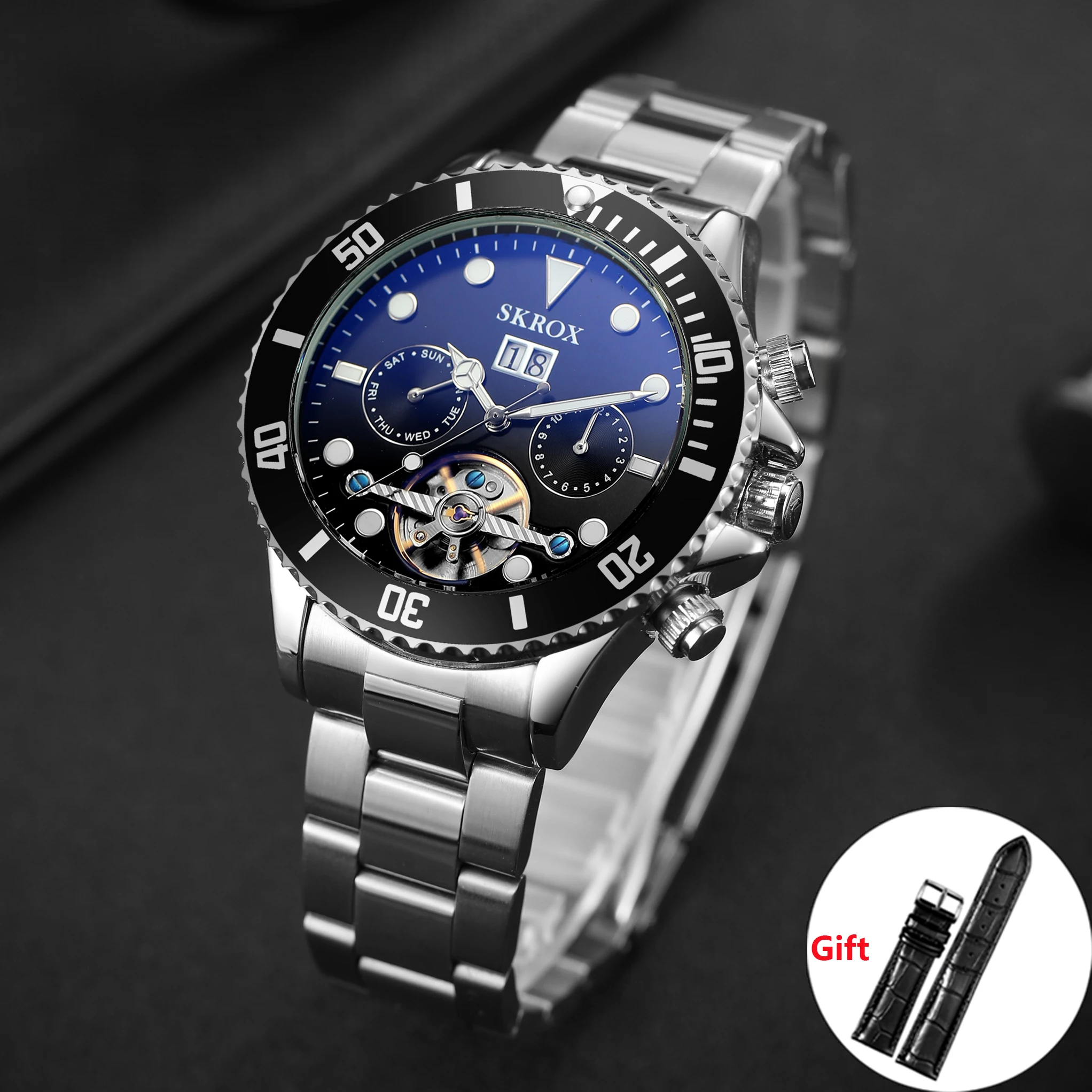 High-end SKROX Luxury 316 Stainless Steel Man Watch Tourbillon Automatic Movement Mechanical Waterproof Military Male Wristwatch