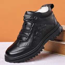 Tênis de couro genuíno estampado crocodilo masculino, botas de neve, dentro de lã, quente, casual, luxo, moda britânica