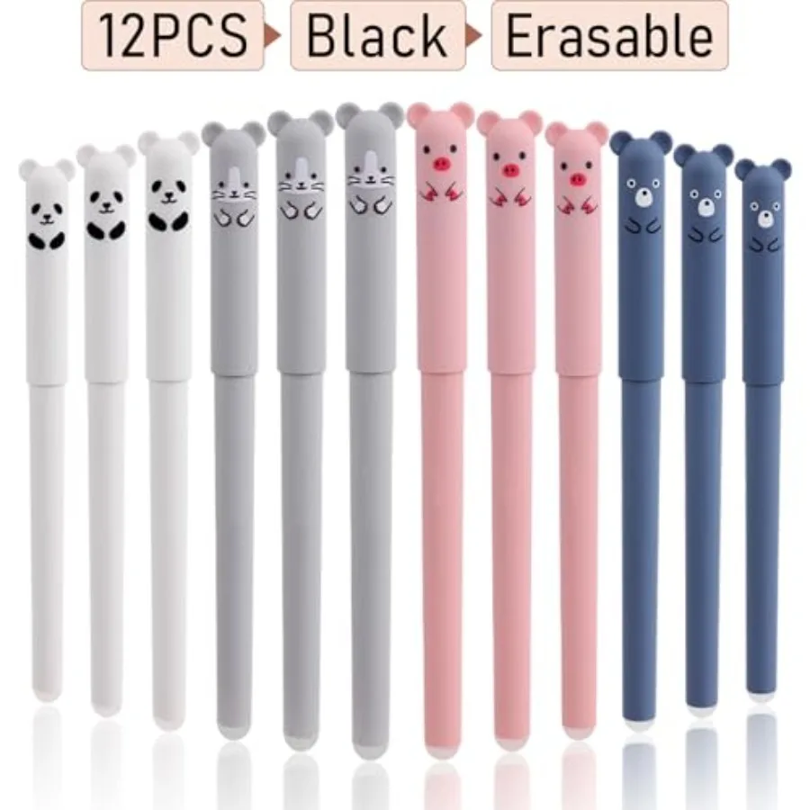0.5mm Erasable Gel Pens, Pack Cute Cartoon Animal Rollerball Gel Pens able Pens for Adult Writing Calligraphy Note Taking view 6
