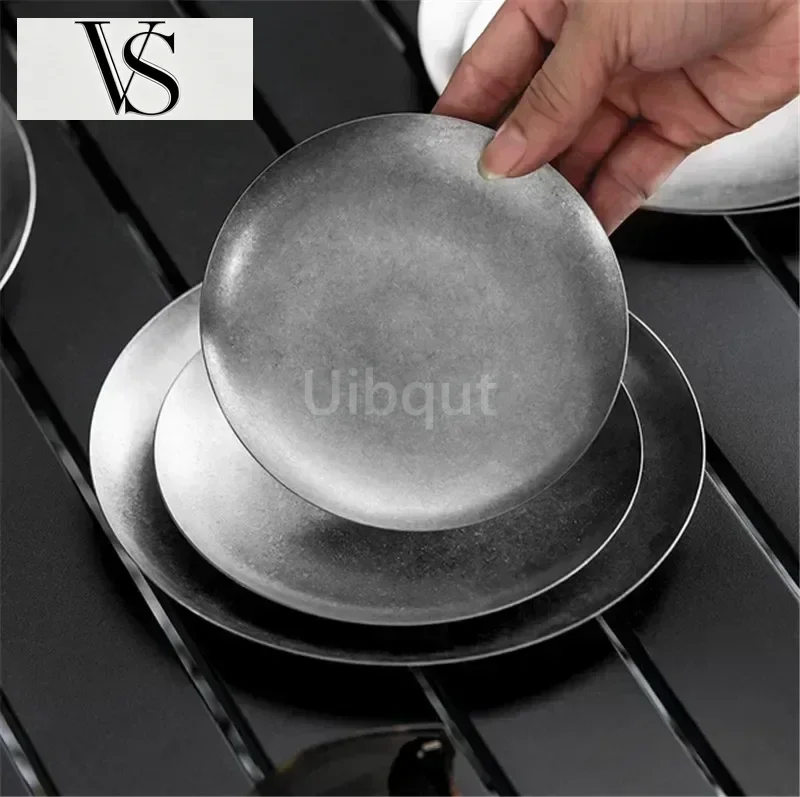 Stainless Outdoor Steel Camping Food Western French Plates Restaurant Bone Dish 304 Industrial Vintage Style Metal Dinner Plate