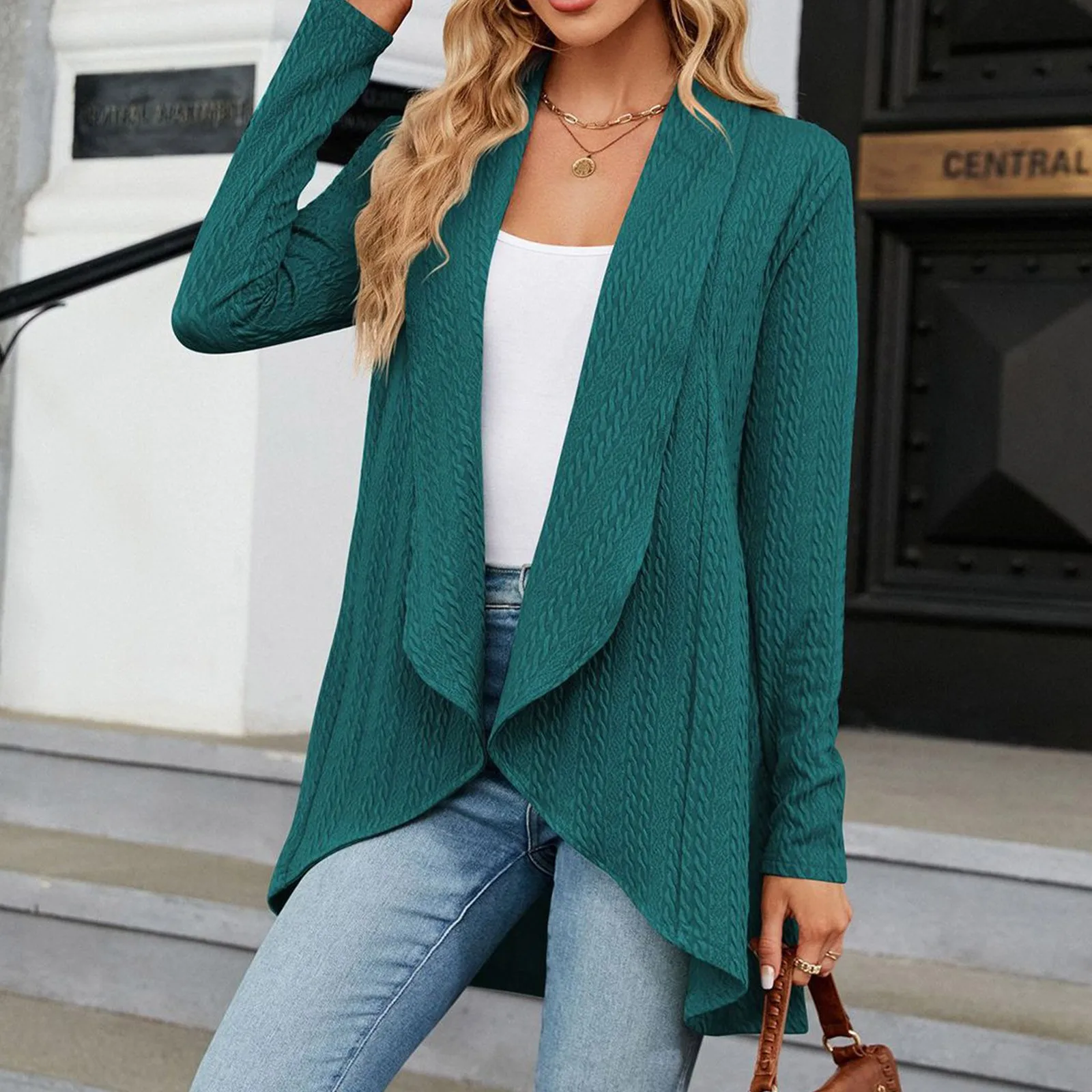 Women\'S Draped Front Open Cardigan Casual Long Sleeve Lightweight Knitted Cardigans Ladies Autumn Winter Solid Sweaters