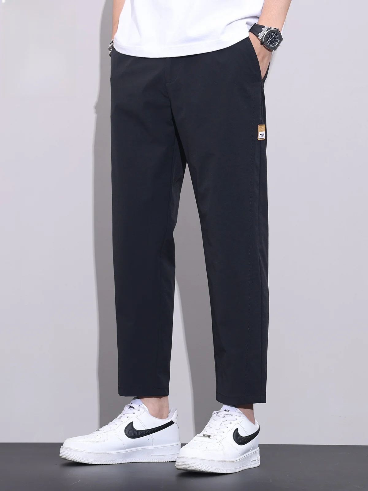 

Мужские повседневные брюки Bla: летние, тонкие, свободные, прямые, из ледяного шелка, укороченные (до щиколотки), молодежные, активные, приталенные