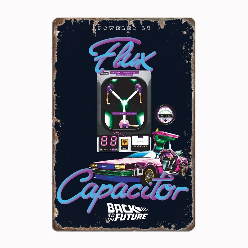 Powered by Flux Capacitor Metal Sign Club Bar Plates Wall Mural Design Tin Poster Room Home Wall Decor Aesthetics Retro Living