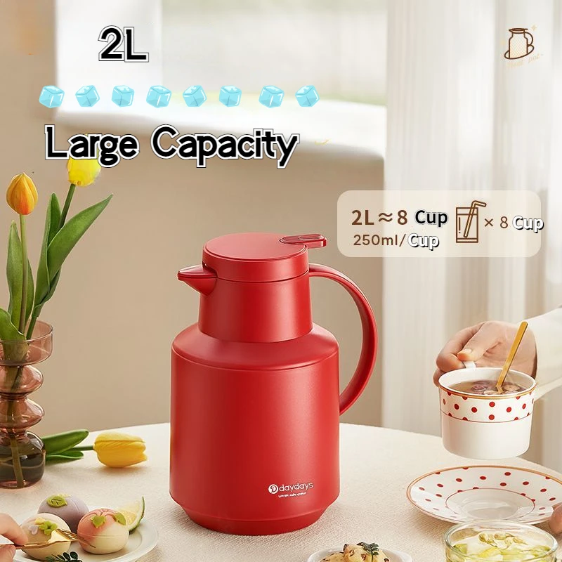 

2L Coffee Thermos Household Large Capacity Vacuum Flasks Glass Liner Insulation Water Bottle Leakproof Thermal Kettle