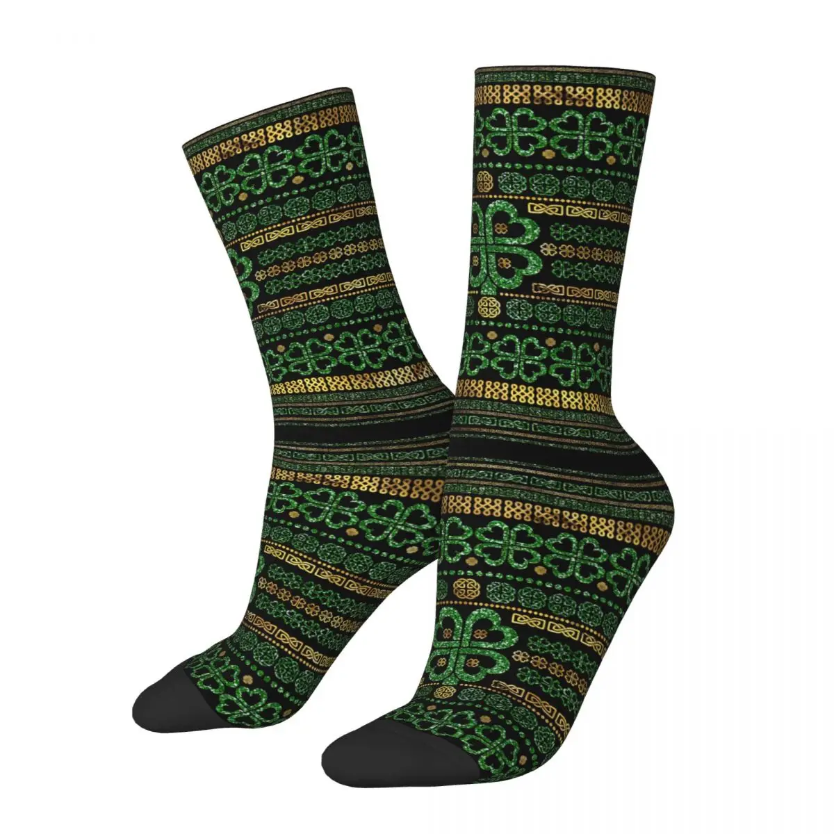 Funny Crazy Sock for Men Shamrock Four Leaf Clover Ornament Harajuku Breathable Pattern Printed Crew Sock Seamless Gift