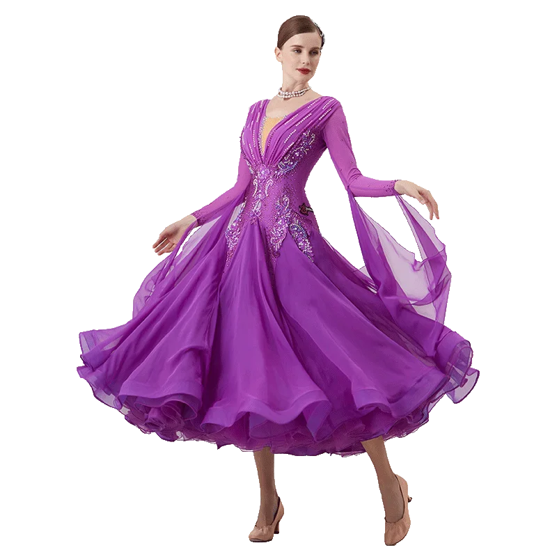 B-22284 New Women Modern Dance Rhinestone Color Diversity Dress Ballroom National Standard Waltz Competition Performance