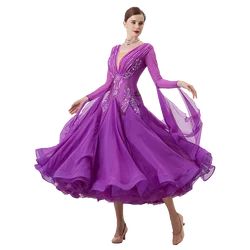 B-22284 New Women Modern Dance Rhinestone Color Diversity Dress Ballroom National Standard Waltz Competition Performance