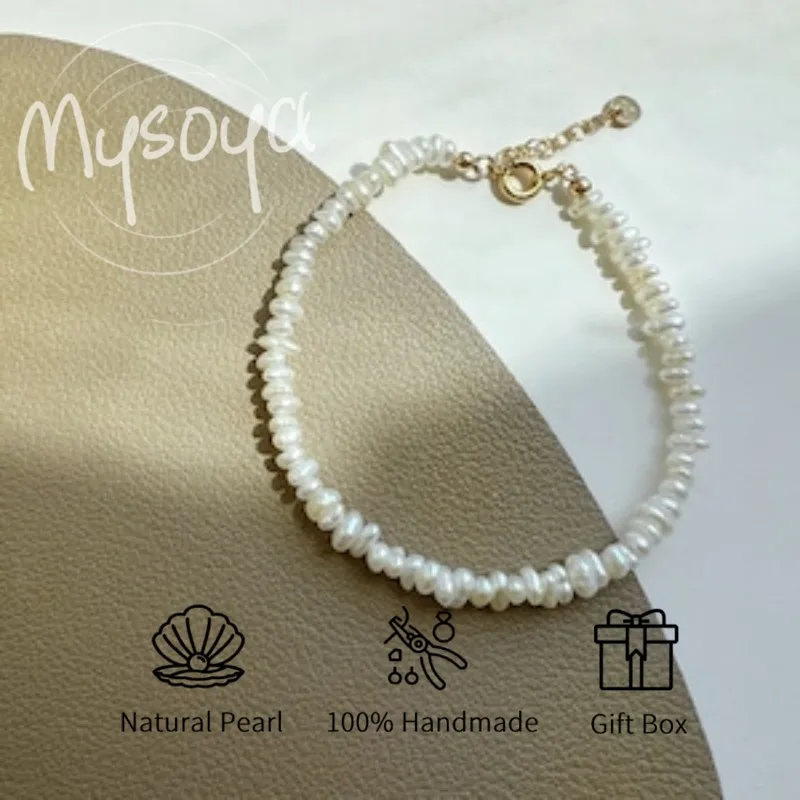 

MYSOYA Белый браслет из пресноводного жемчуга в стиле барокко 3-4 мм с подарочной коробкой для нее/его дня рождения/свадьбы/Рождества/новогоднего подарка