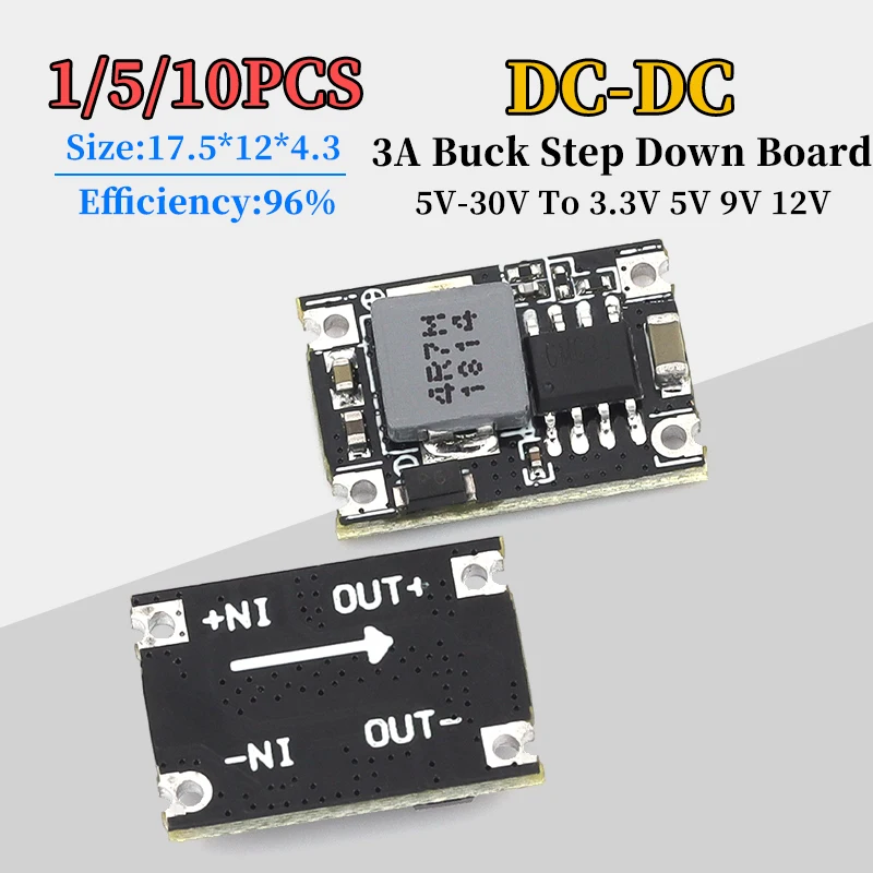 1/5/10PCS Mini Convertidor Reductor de Voltaje DC-DC 3A, Placa Reguladora de Voltaje de 5V-30V a 3.3V/5V/9V/12V DC, Módulo de Fuente de Alimentación