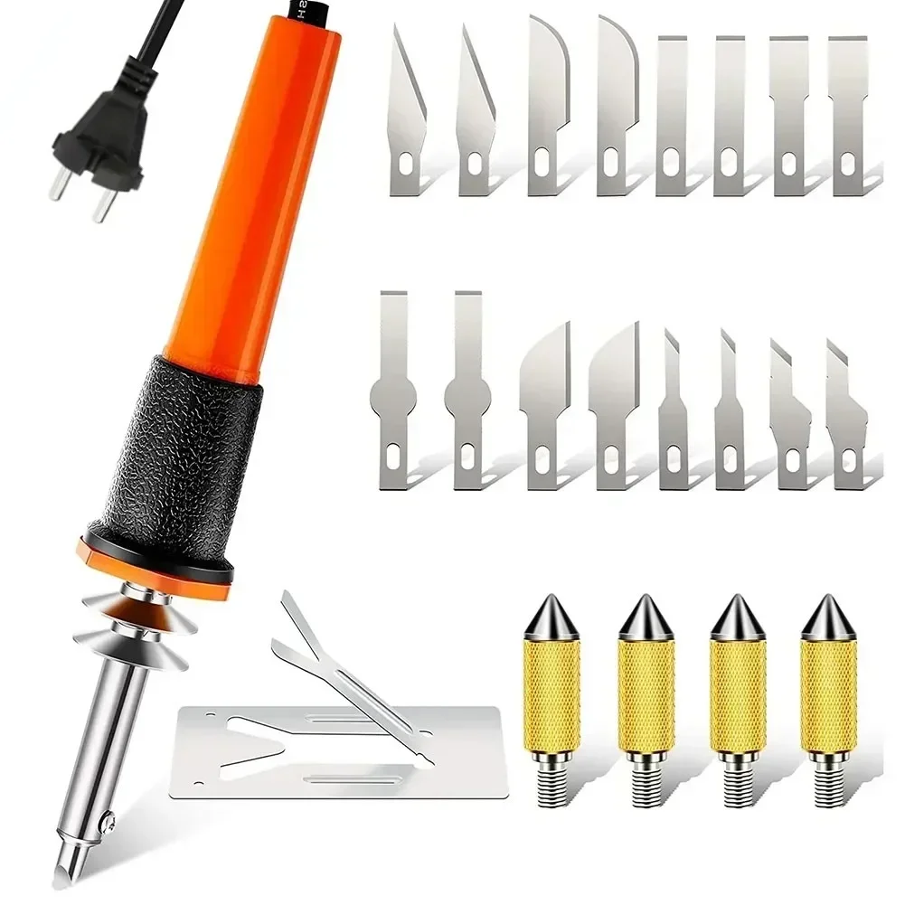 1Set Electric Hot Heat Stencil Cutter Tool Kit With 16Blades For Plastic Cloth 380-400Degrees Power Tool Replacement Accessories