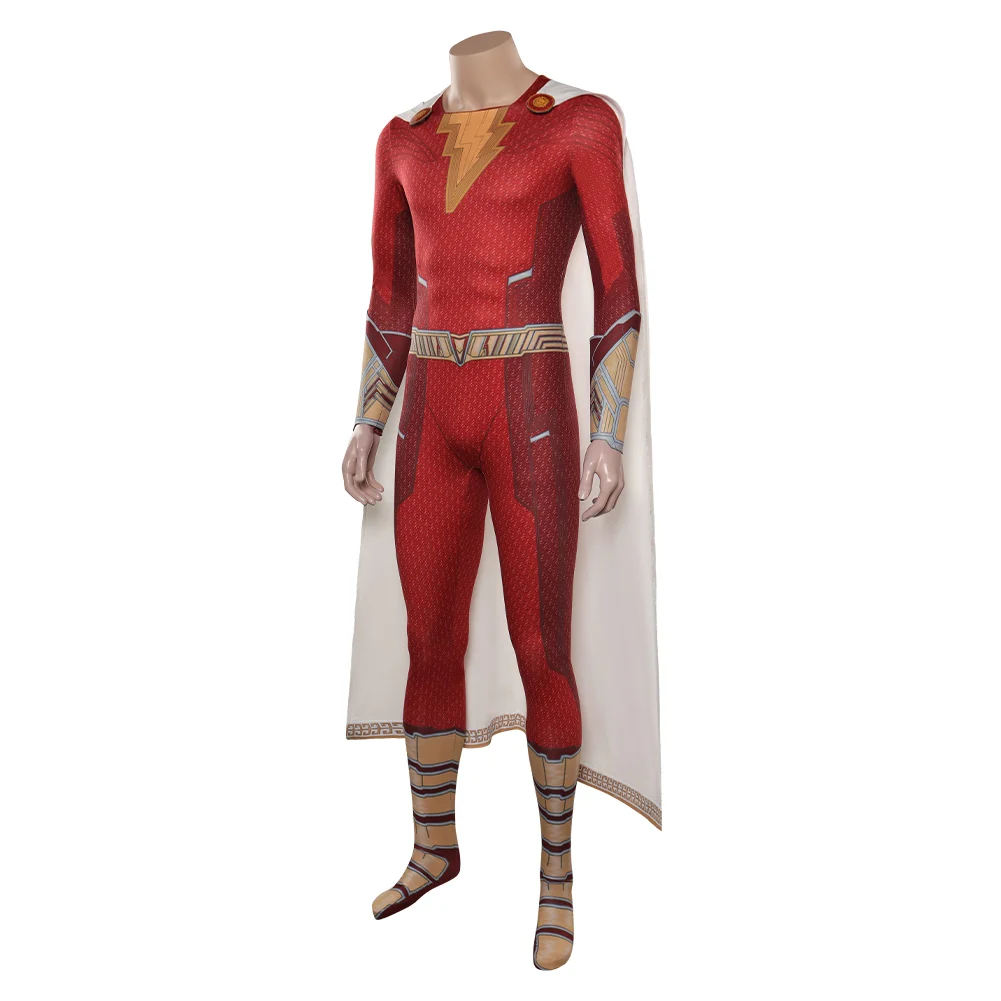 Shazam Fury Van De Goden Shazam Freddy Eugene Cosplay Kostuum Jumpsuit Mantel Voor Volwassen Mannen Man Jongen Halloween Carnaval Vermomming