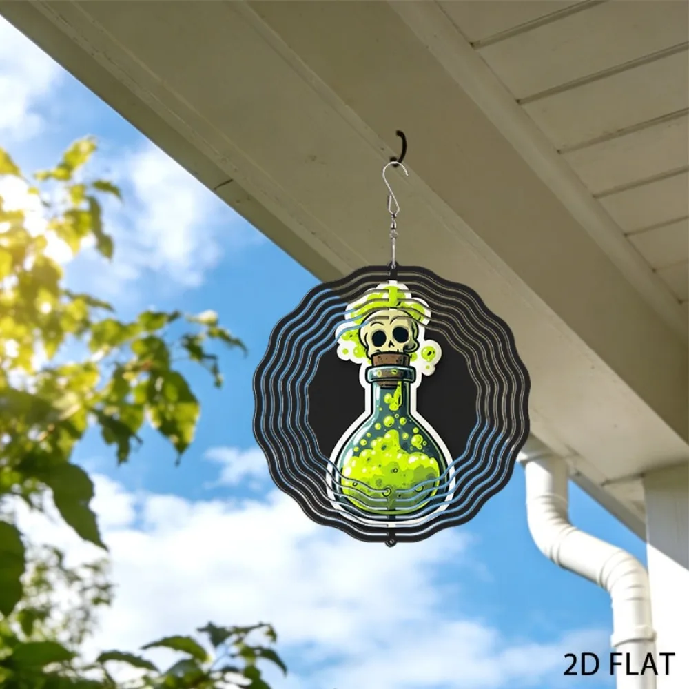 Wrought Iron Skull Potion Bottle Wind Chime Gothic Garden Decor Outdoor