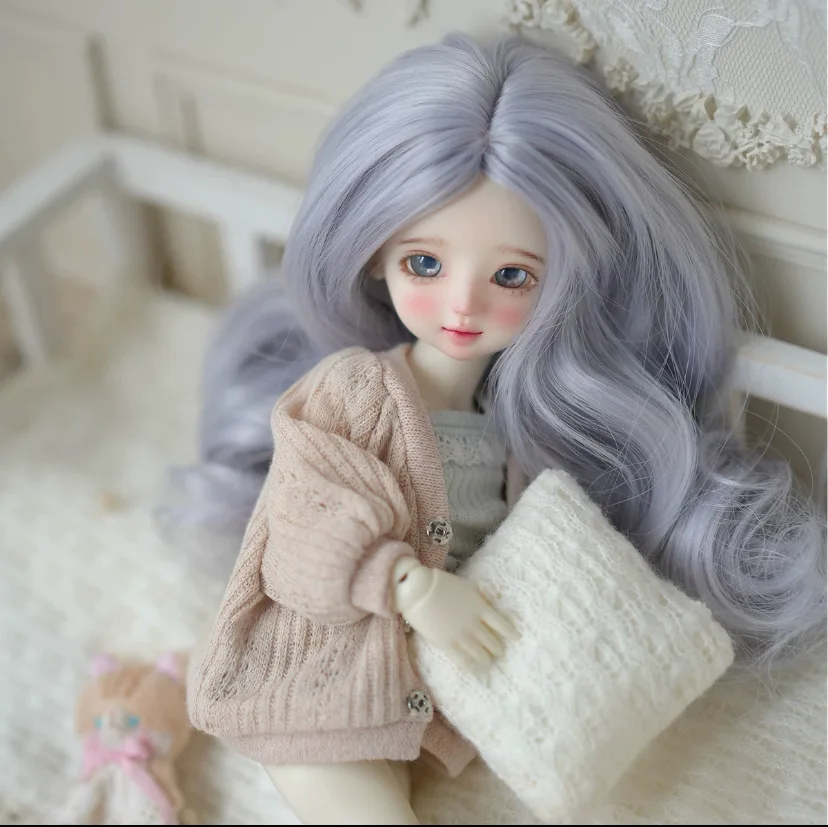 

Парик куклы BJD для размера 1/6, светло-голубой парик с большой волной, вьющиеся волосы, аксессуары для кукол