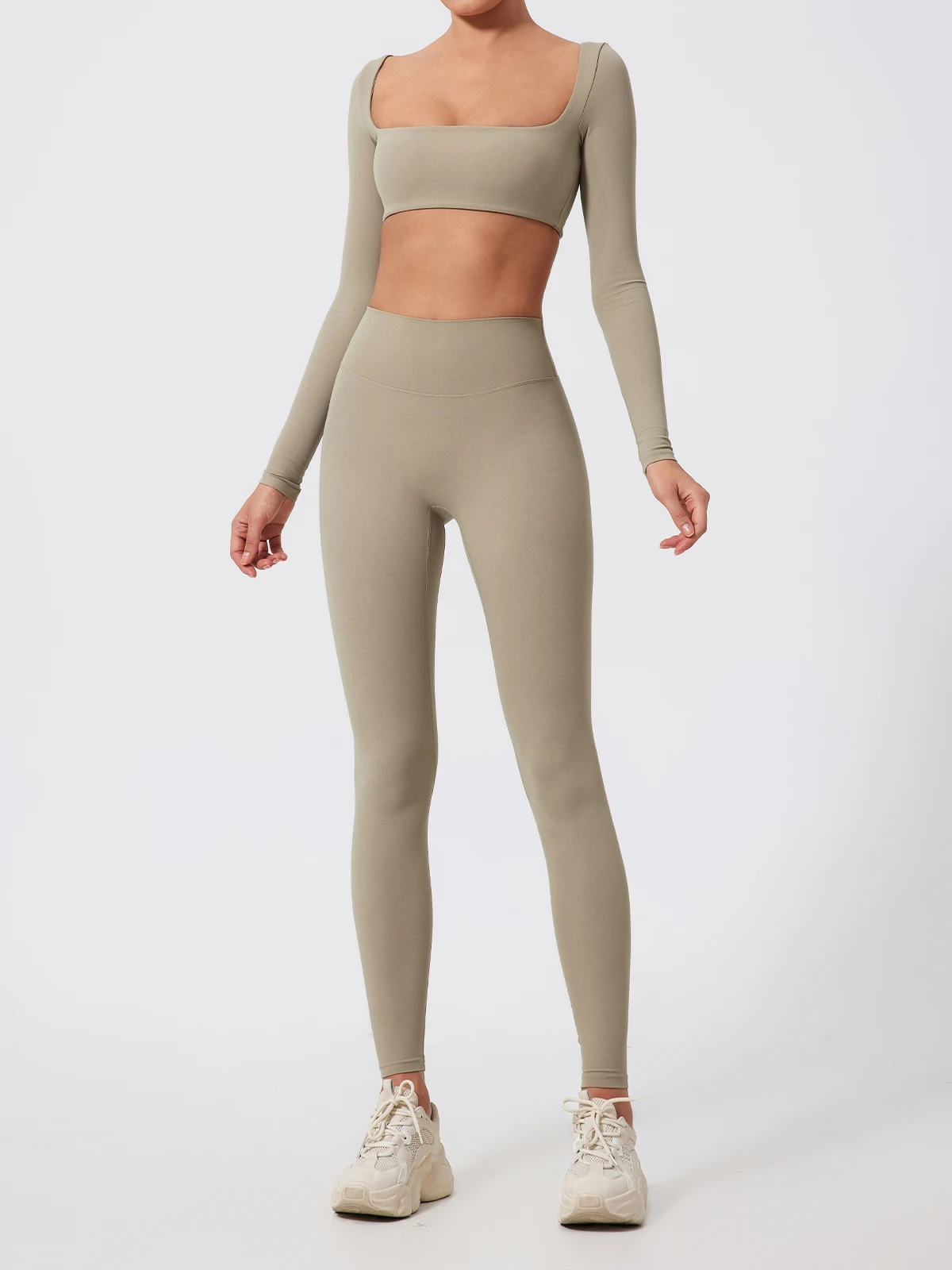 Sommer-Sport-Fitness-Set mit langen Ärmeln für Damen, Outdoor-Laufbekleidung, Yoga-Kleidung, Crop-Top, Sport-Outfit für Frauen – Detail 11