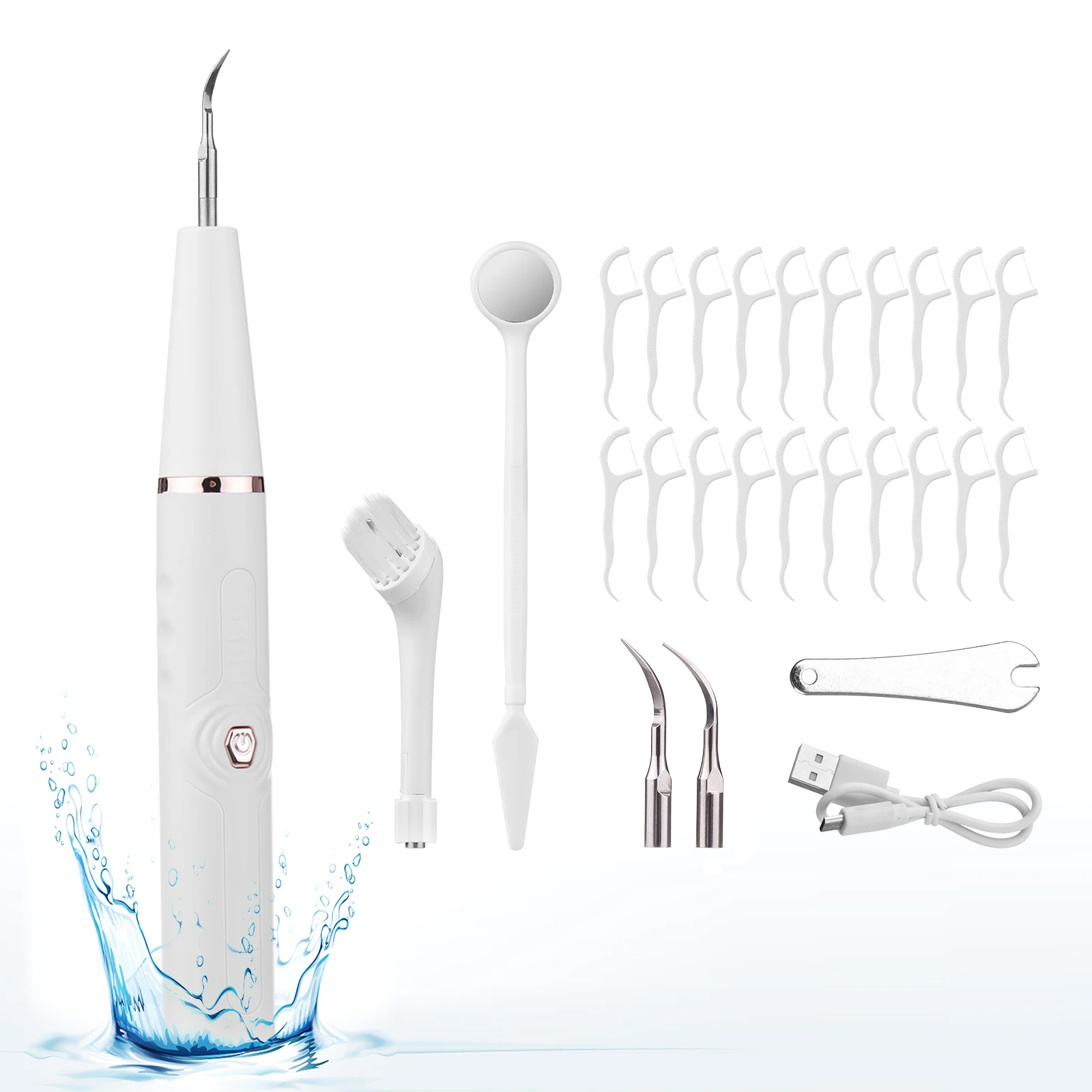 Electric Dental Calculus Remover Tooth Cleaner Tartar Remover USB Charging Teeth Cleaning Kit with Tongue Scraper Oral Mirror