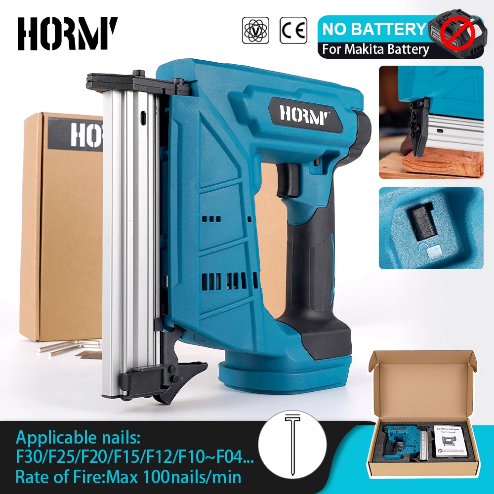 Hormy 18V Rechargeable Lithium Battery Nail Gun F30 Type Gold Gun Nozzle Wireless Woodworking Nail Tool For Makita 18V battery