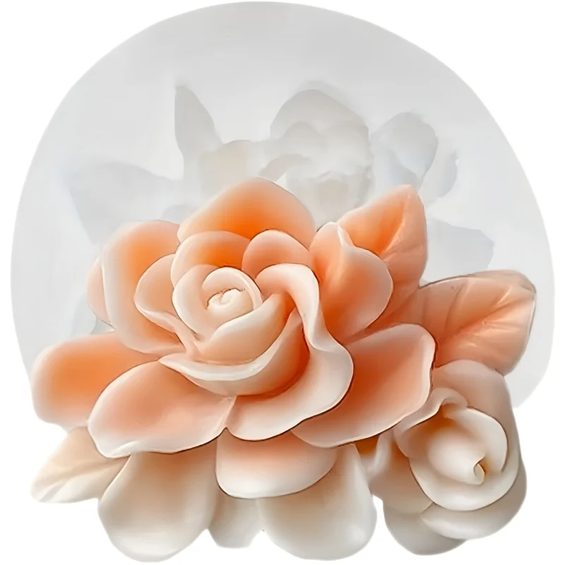 1Candle Mold，Elegant Rose Silicone Mold，Used for Making Candles，Resin，Clay，Aromatherapy，Plaster Silicone Mold，Pink and White Flo