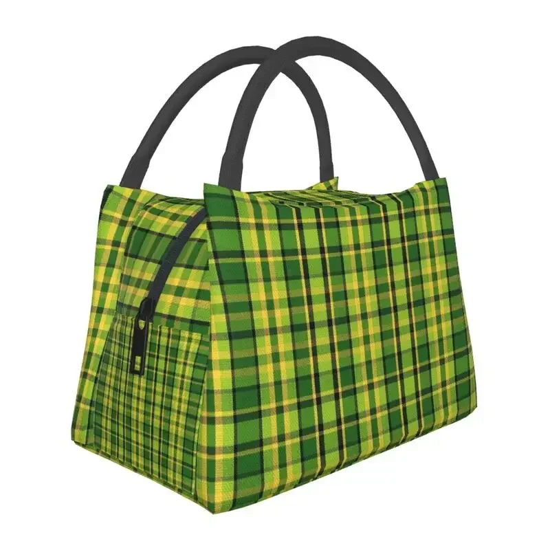 

Westy Tartan Green Plaid Insulated Lunch Bags for Work Office Geometric Gingham Waterproof Cooler Thermal Bento Box Women