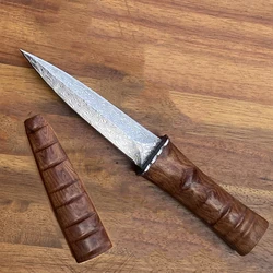 New Damascus Steel Blade Wood Handle Bamboo Style Outdoor Survival Hunting Knives Camping EDC Collection Knife with Gift Box